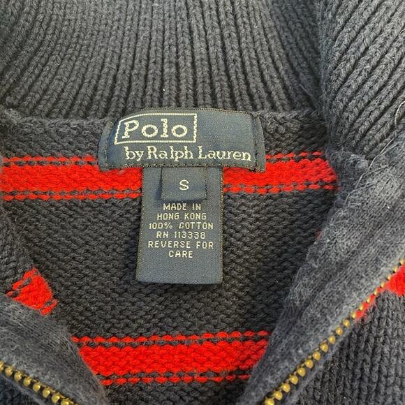 Ralph Lauren Size Small navy and red horizontal stripe quarter zip sweater - Picture 3 of 5